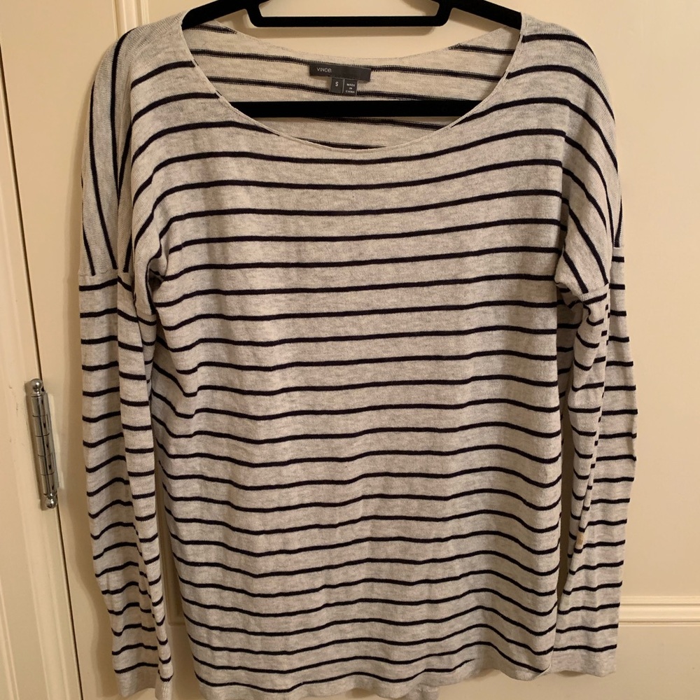 Vince Lightweight Cotton Striped Sweater, Size S